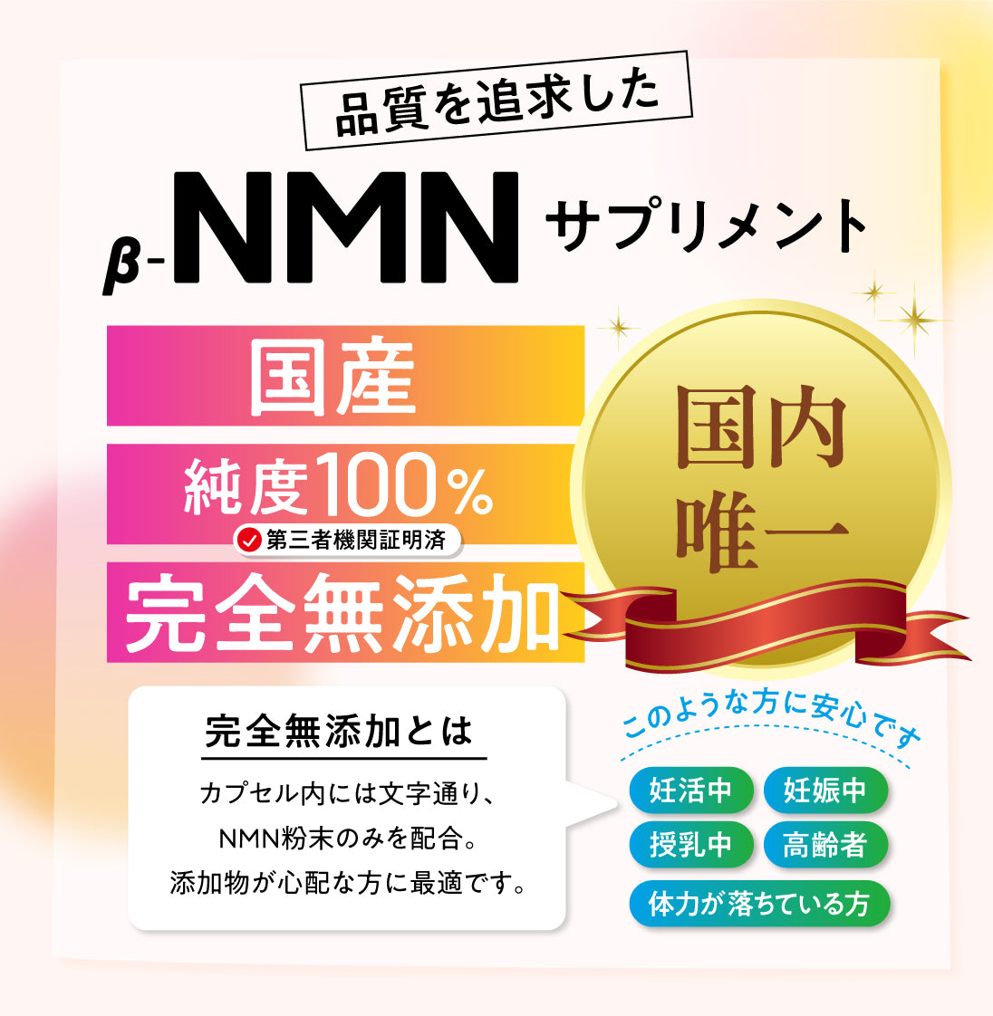 NMN 108,000mg 完全無添加シリーズ 国産 純度100% 腸溶性カプセル採用 (妊活AMH対策)