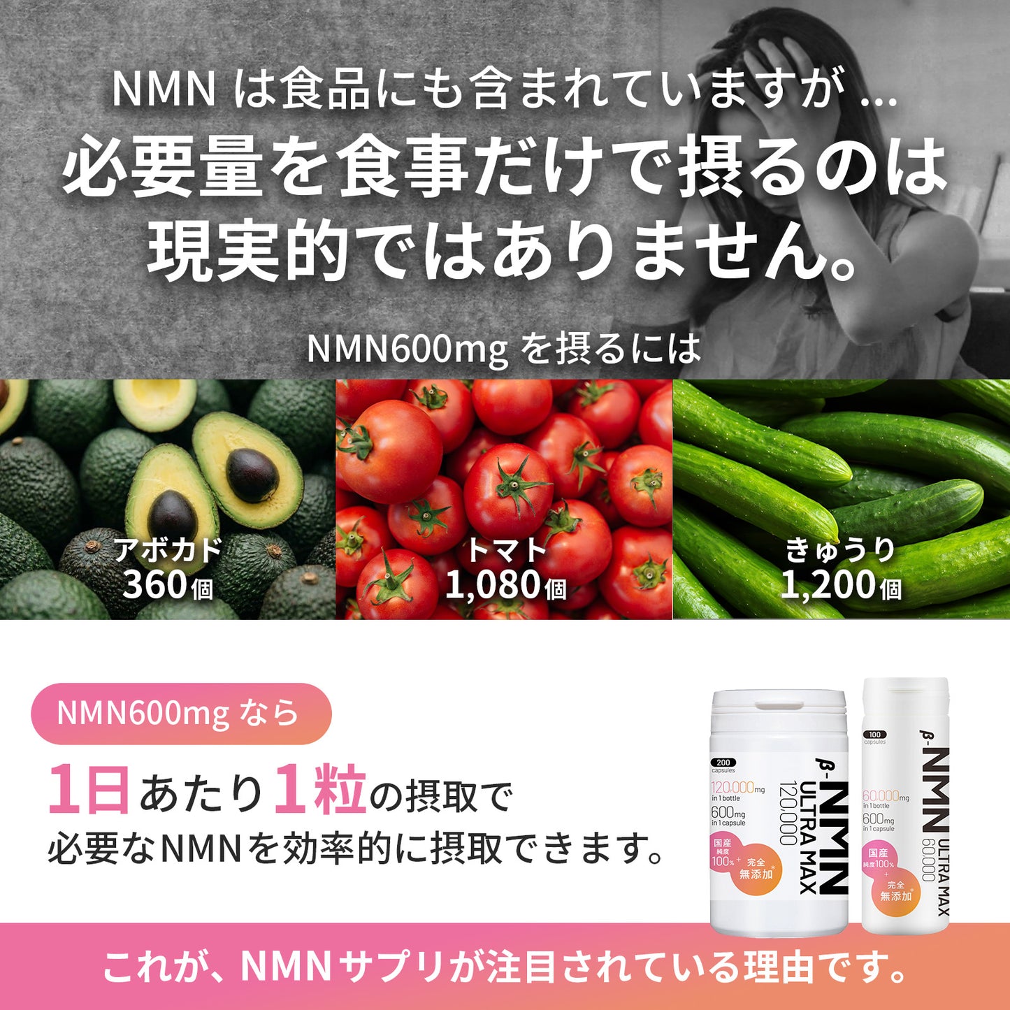 NMN 120,000mg 完全無添加シリーズ 国産 純度100% 腸溶性カプセル採用 (妊活AMH対策)